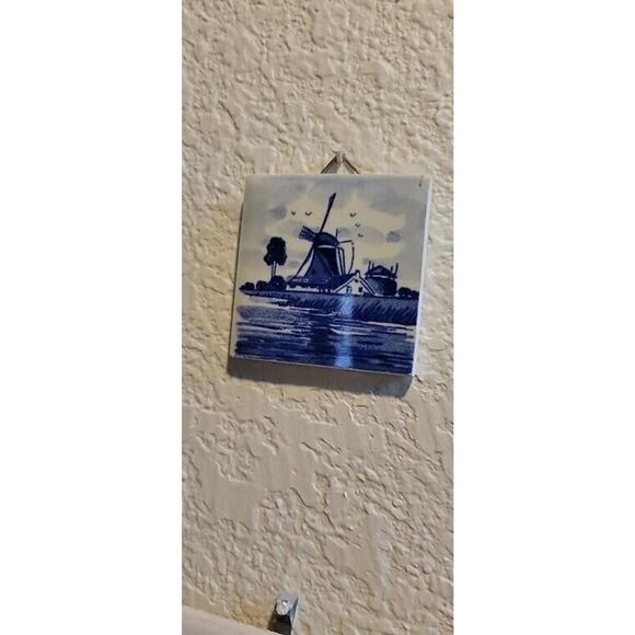 Delft Nautical Sailboat Windmill Holland Germany Set of 4 Ceramic Tiles Dishes - Picture 9 of 12